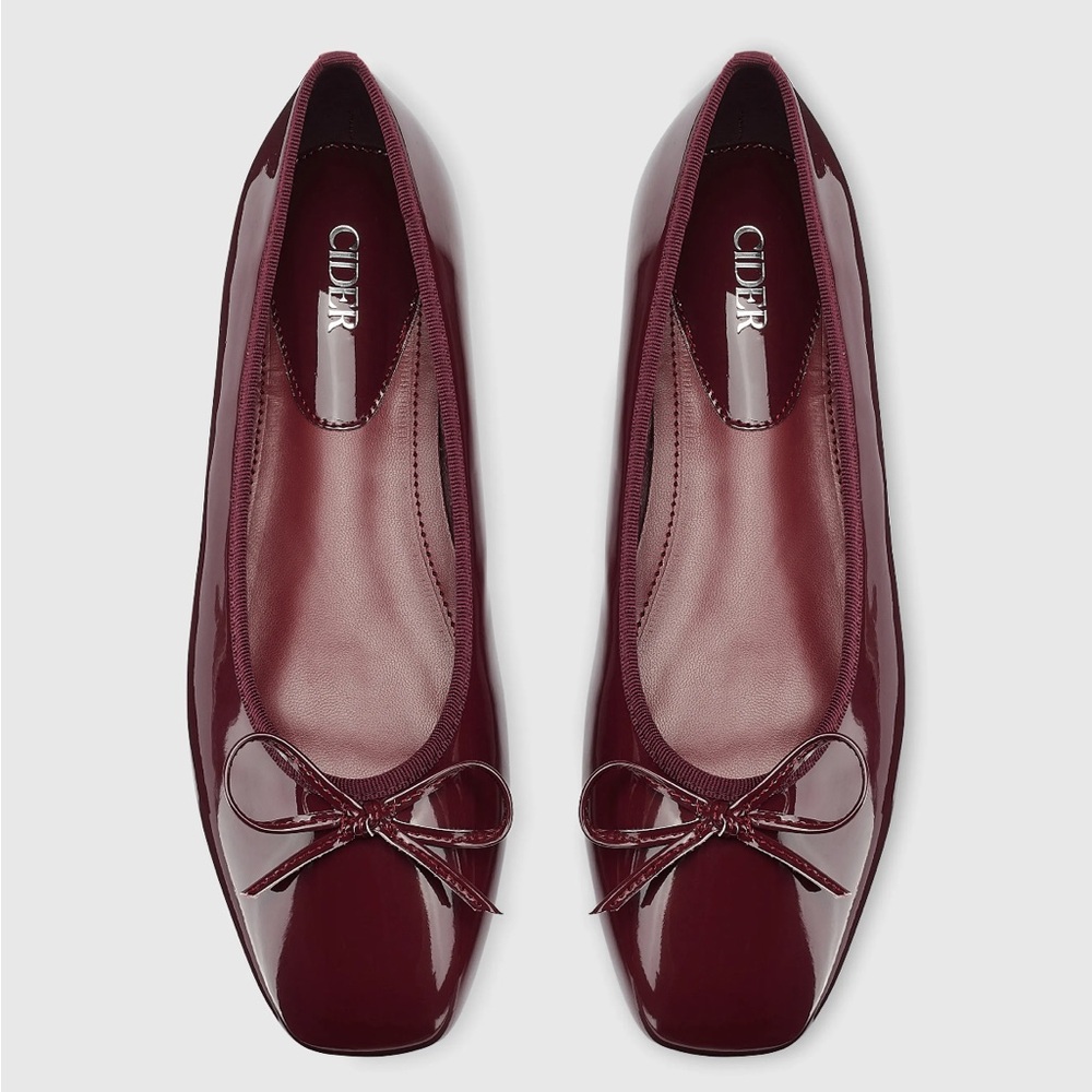 Cider Bow Knot Square Toe Ballet Mary Jane Flats - size 39 - burgundy